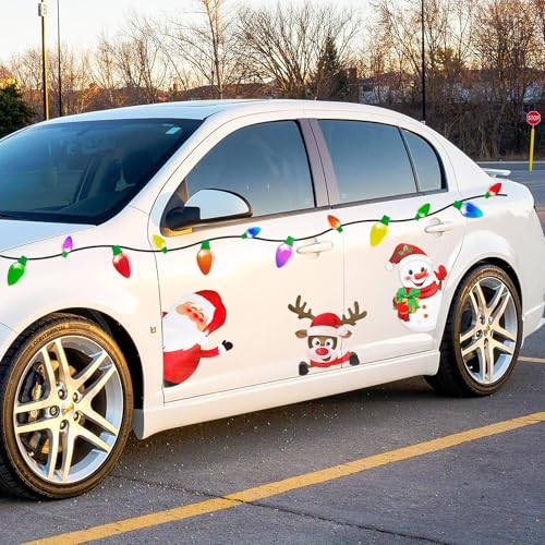 Image of 44 Pieces Christmas Car Refrigerator Decorations - Reflective Bulb Light Santa Reindeer Tree Snowman Magnet Accessories Set Xmas Holiday Cute Decor