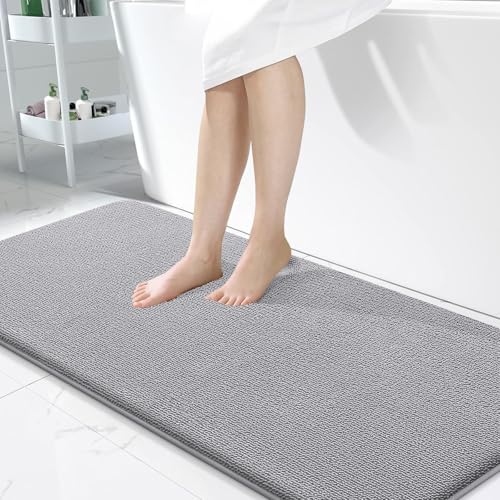 OLANLY Thick Memory Foam Bath Mat Rug 50x30, Extra Soft Absorbent Bathroom Rugs, Quick Dry Bath Mats, Non-Slip, Machine Washable Carpet for Bathroom, Tub and Shower, Home Decor Accessories, Grey