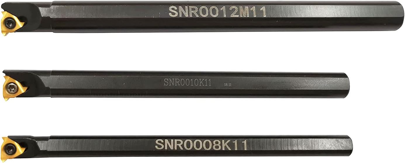 SNR0008K11 SNR0010K11 SNR0012M11 Lathe Carbide Turning Tools Holder Indexable Internal Threading Boring Bar Set with 3PCS 11IR A60 Indexable Carbide Turning Boring Inserts + 3PCS T8 Wrench