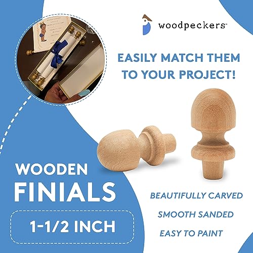 Small Wood Finials, 1-1/2 inch Wooden Finials for Crafting, DIY Dcor, and Wooden Finial Crafts, Pack of 50, by Woodpeckers - Thumbnail 5