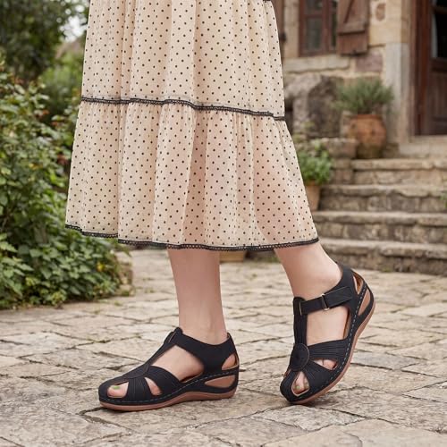 Image of DUOYANGJIASHA Women's Closed Toe Sandals: Comfortable Cushioned Casual Wedge Fisherman Sandals Adjustable Ankle Strap Non Slip Lightweight Dressy Summer Shoes for Walking