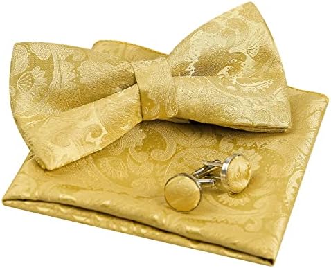 Alizeal Mens Retro Paisley Pre-tied Bow Tie, Pocket Square and Cufflinks Set