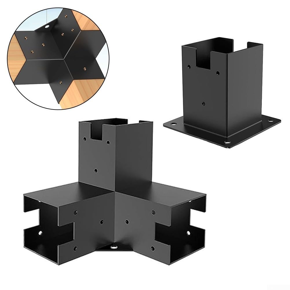 Lot 6 Supports Pergola Acier – Kit 3 Voies 15° + Bases + Montages Supérieurs | Quincaillerie Solide Pour Poteaux 10x10 Cm