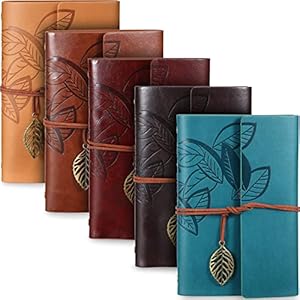 Chinco 5 Pcs Journal Notebook Travel Refillable Leather Journal Diary Leather Writing Journal Notebook Travel Notebook for Men Women Christmas Gifts with Blank Pages and Retro Pendants, 7 x 5 In