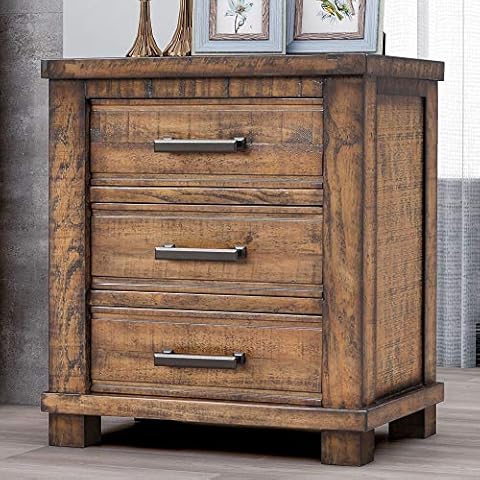 Knocbel Farmhouse 3-Drawer Nightstand, Reclaimed Pine Wood Bedside Table Night Stand Sofa Side End Table with Antique Metal Handles, Fully Assembled, 24" W x 17" D x 25.6" H (Natural) Cover