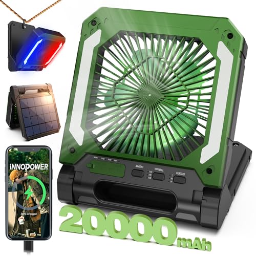 20000mAh-Rechargeable-Solar-Camping-Fan-with-Led-Lantern-3-Speeds-Cordless-Battery-Powered-Portable-Fan-with-PowerBankTimer-Hanging-Hook-Quiet-Desk-Fan-for-Tent-Hurricane-Worksite-Green