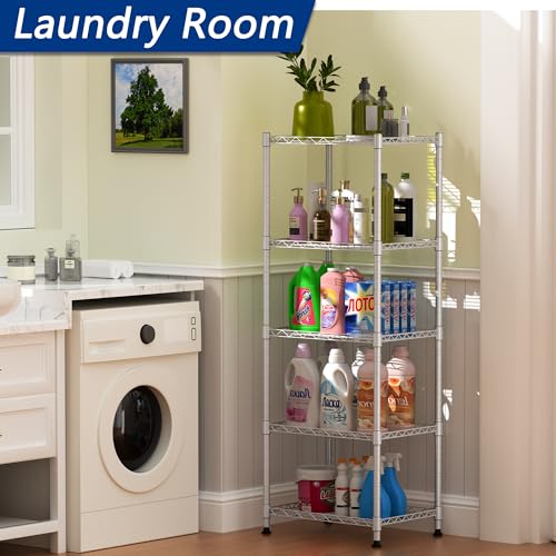 Image of REGILLER 5-Wire Shelving Metal Storage Rack Adjustable Shelves,Standing Storage Shelf Units for Laundry Bathroom Kitchen Pantry Closet(Silver,11.8 inch D x 16.6 inch W x 53.5 inch H)