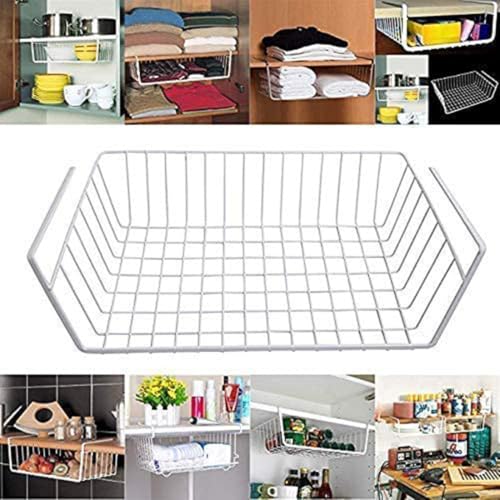 Image of Styleys Metal Under Shelf Basket Wire Rack for Extra Cabinet Storage 15.5-inch (White 2pcs) - S11027, Tiered Shelf