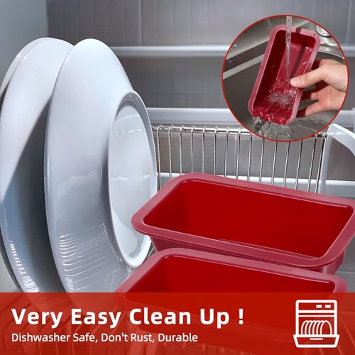 Tobeelec 10 Pcs Silicone Bread Loaf Pan, Non-Stick Silicone Loaf Pans for Baking, Silicone Baking Mold for Homemade Loaf, Bread and Meatloaf (Red)