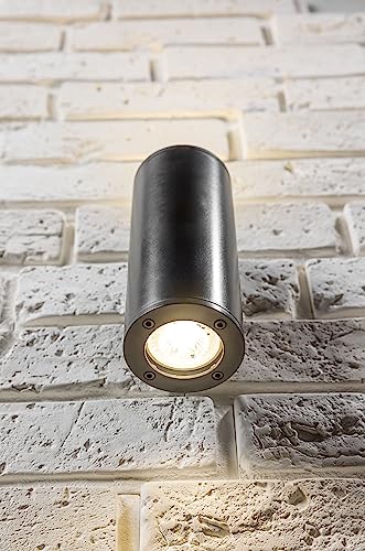CGC Lighting Outdoor Wall Light Round Cylinder Garden Indoor Weatherproof Polycarbonate (Black) - Image 3
