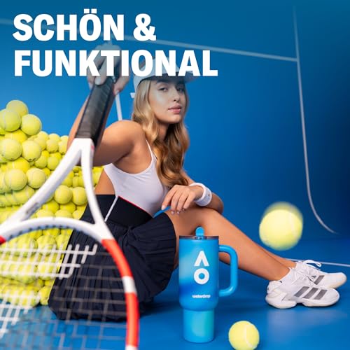 waterdrop® Australian Open 2026 Trinkflasche 1,1L - Edelstahl Isolierflasche mit Strohhalm & Griff, Auslaufsicher, Hält 12h Kalt & 6h Heiß - Ideal für Sport, Reisen, Büro, Fitness, Zuhause, BPA-frei 3