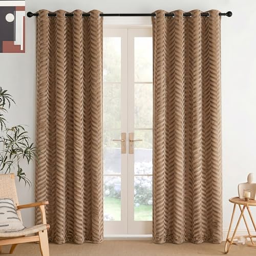 Image of IVAZA Premium Velvet Chevron Pattern 80% Blackout Curtains - Heavy Blackout Opaques,Modern Parde for Living Room Bedroom|Home Office Long Door- 10 Feet (Pack of 2) Chevron Brown
