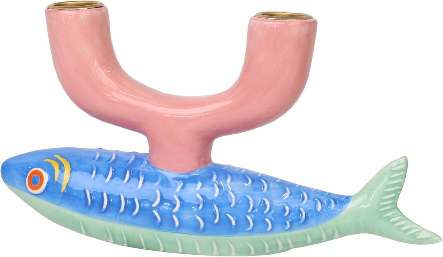 Talking Tables Portacandele in Ceramica a Forma di Pesce, Supporto Taper Candelabro Funky, Decorazioni Tavolo Matrimonio, Regalo, Décor Casa, Centrotavola Cena