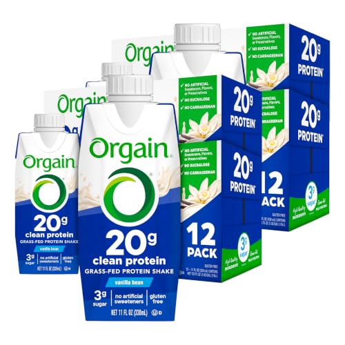 Orgain Clean Protein Shake,Grass Fed Dairy,Vanilla Bean - 20g Whey High Protein,Kosher,Ready to Drink,Low Net Carbs,Gluten Free,No Soy Ingredients,11 Fl Oz,(Pack of 24)