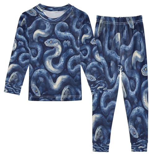Pajama Sets Long Sleeve Blue Watercolor Snake Soft Comfy Sleepwear 2 Piece PJS 3-8T