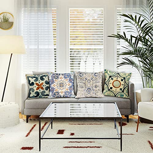 Snycler Boho Pillow Covers 18X18 Inch Geometric Tribal Carpet Pattern Throw Pillows Covers Yellow Blue Distressed Vintage Outdoor Decorative Cushion Covers #TOP4