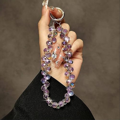 Image of TENOC Beaded Phone Wrist Strap, Purple | Cellphone Lanyard Chain, Sparkling Wristlet Bracelet, For Women