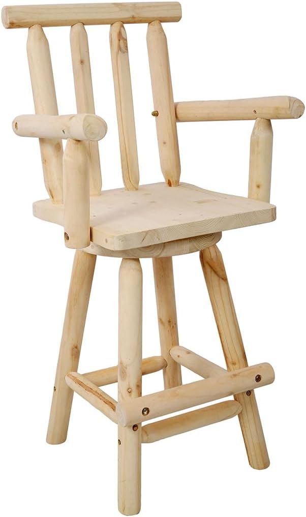 Log Swivel Bar Stool - Rustic Fir Wood Construction Bar Stools - Solid Wood Counter Height Bar Chairs Barstools for Kitchen, Dining Room,Natural