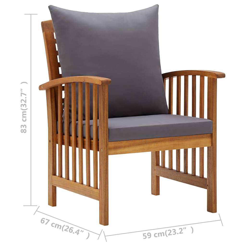 Muebles de jardín 4 Piezas con Cojines Madera Maciza de Acacia para terraza y Patio Conjunto Exterior con Mesa, Banco, sillas y Cojines Resistentes para Ocio y Descanso al Aire Libre