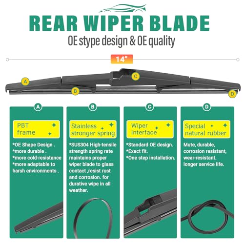 Image of 26 inch 16 inch 14 inch Windshield Wiper Blades Replacement for Hyundai Tucson 2016 2017 2018 2019 2020 2021 / Mazda CX7 CX-7 2007-2012 Premium All Weather Front Rear Wipers Set (Pack of 3)