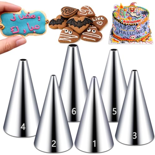 Hendiy 6 Pieces Round Piping Tips Set, Stainless Steel Icing Tips Cupcake Frosting Nozzles Small Decorating Piping Tip, Cake Writing Icing Decorating Tool for Cookies Cupcake
