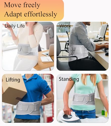Image of Lower Back Brace with 5 Reinforced Stays for Women & Men,Back Support Belt with 4 Removable and Replaceable Lumbar Support Pad,Pain Relief for Sciatica, Scoliosis,Herniated Disc (Gray, X-Large)