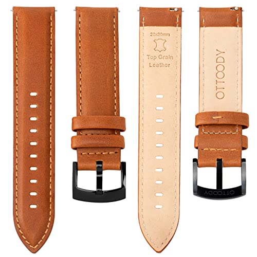 Image of OTTOODY Leather Watch Bands Quick Release, Elegant Top Grain Leather Watch Straps for Men & Women, Choice of Color & Width - 18mm, 19mm, 20mm, 21mm or 22mm Wristbands Bracelet for Watch & Smartwatch