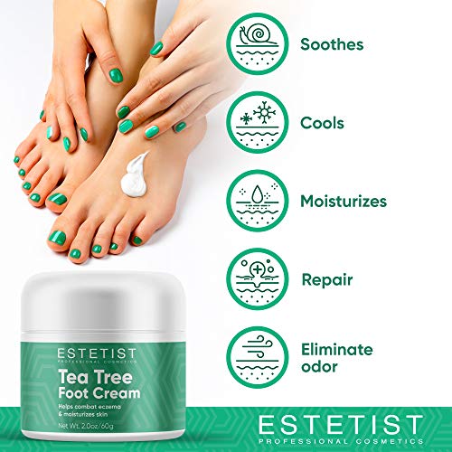 Tea Tree Oil Foot Cream For Dry Cracked Skin, Heel And Calluses, Athletes Foot - Helps With Scaly, Jock Itch And Itchy Skin - Foot Treatment Eczema Cream And Skin Moisturizer - Antifungal Foot Cream #TOP1
