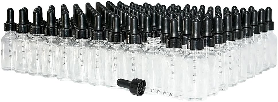(Pack of 108) 1 oz. Clear Boston Round with Black Graduated Glass Dropper