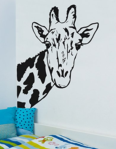 Giraffe Face Neck Wall Decal Sticker by Stickerbrand 35in X 27in. (Black) Left to Right - Easy to Apply/Removable. Made in The USA. Safer Than Wallpaper. #6012m-35x27-Blk