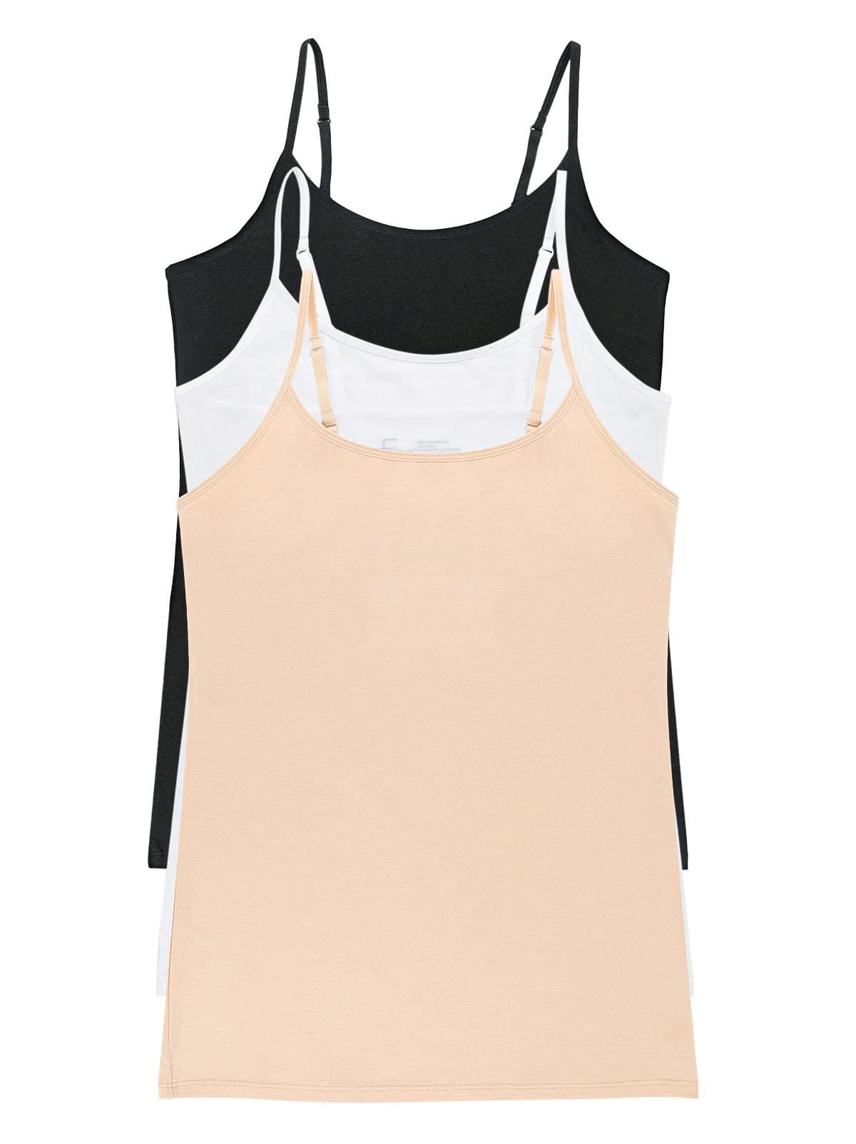 Felina Cotton Modal Womens Cami - Adjustable, Seamless Cotton Tank Top for Women (3-Pack) (Black Warm Neutral White, Small)