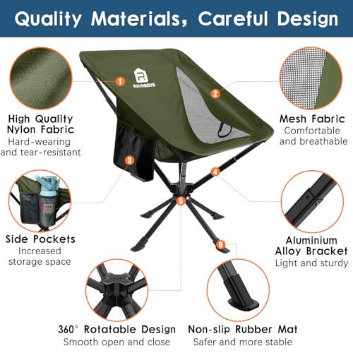 Image of Raynesys Portable Camping Chair 1 Pack, 8 Seconds Quick Setup Folding Camping Chair, Flexible 360 Rotation, 3.8Lb Lightweight Travel Chairs for Easy Carry to Hiking, Sporting, Beach, Army Green