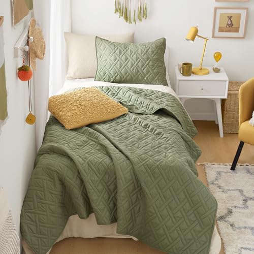 Comfort Spaces Kienna Twin Quilt Bedding Set 2P Olive Green Diamond 66x90