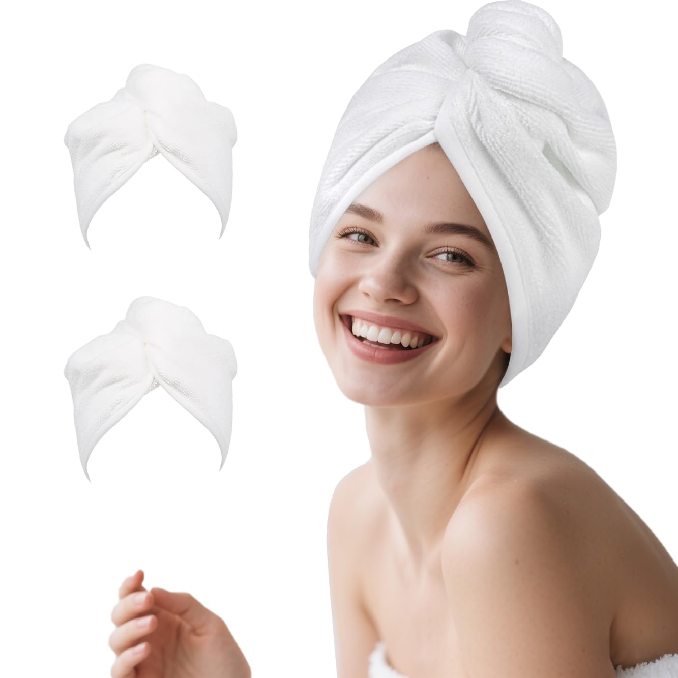Poyday Mikrofaser-Haarhandtuch: 2 Stück, super saugfähig, weich, Anti-Frizz-Turban, Frottee für Damen und Mädchen, langes, nasses, lockiges Haar