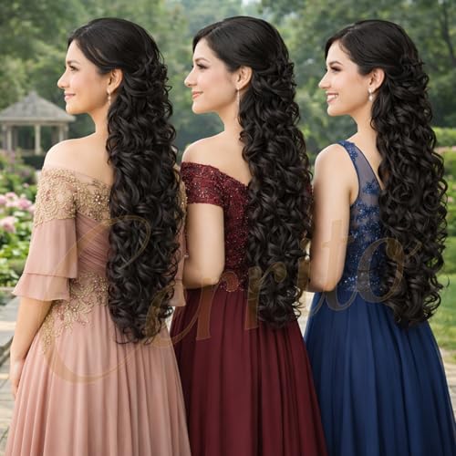 Image of Cerrito Frill Hair Extensions for Women | Premium Curly Braid Ponytail Accessory | Messy Hair Frill for Juda, Ponytails, Buns & Updos | Volume Enhancer | Easy Clip-In Wig-Like Attachment, Natural Black (Big)