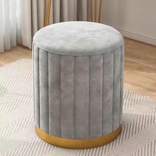 Tabouret en velours gris avec base dorée - Repose-pieds de salon moderne 33x42 cm