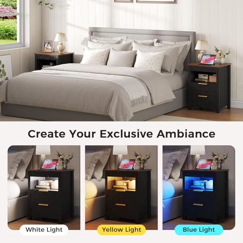WEQUB Nightstand with Charging Station, 3 Drawers, Gun Drawer, Black - image 3