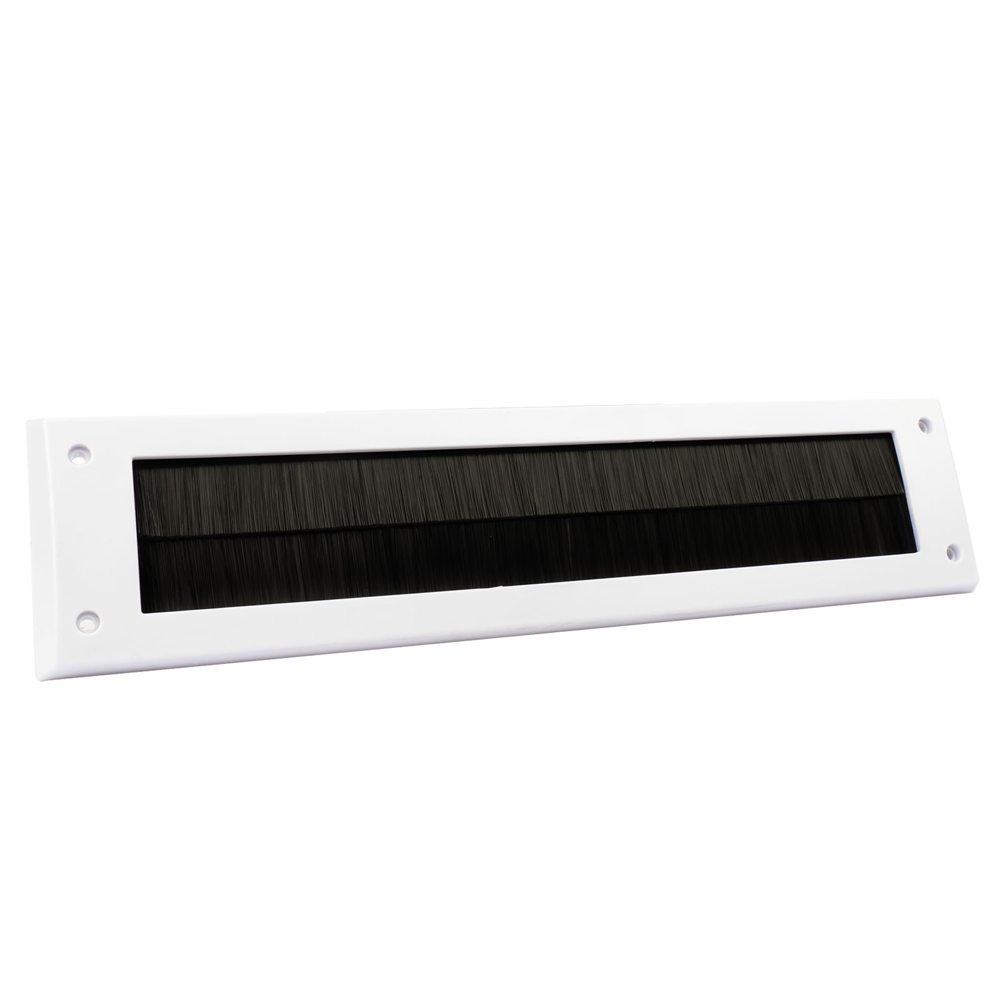 Internal Letterbox Draught Excluder with Black Bristles - White PVC, External Size - 34.2 x 7.9 x 0.8 cm, 28.1 x 4.6 cm Internal Aperture