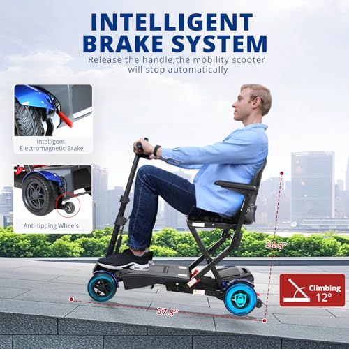 Image of Auto-Folding Mobility Scooter for Seniors & Adults, One-Touch Control Electric Mobility Scooters, Foldable Travel Mobility Scooter with Shock Absorption,Airlines Approved,Blue