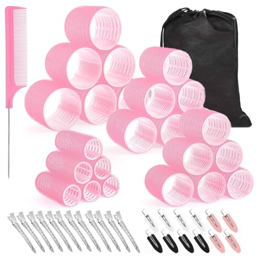 Image of Mabufun Hair Rollers With Clips Large Jumbo Hair Rollers For Long Hair Self Grip Velcro Curlers 35 Pcs No Heat Rollers For Hair Curls Salon Hairdressing Curling Tool (Yellow, Pale Red, Green, Grey)