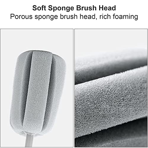 Image of 4 Pack Soft Sponge Bottle Cleaner Brush, Grey Plastic Handle Wine Glass Cup Brush Scrubber, Washing Brush Vase Bottle Pot Cleaning Brush with Traceless Hook, Long and Small Size 10 inch 15 inch