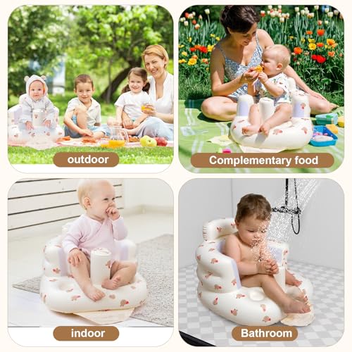 Siège Bébé Gonflable Portable avec Pompe à Air-Fauteuil Bébé Ergonomique Soutien Dorsal et Cervical pour Voyage,Alimentation,Camping-Apprentissage de la Position Assise Enfant 3+ Mois Maison/Extérieur – Image 5