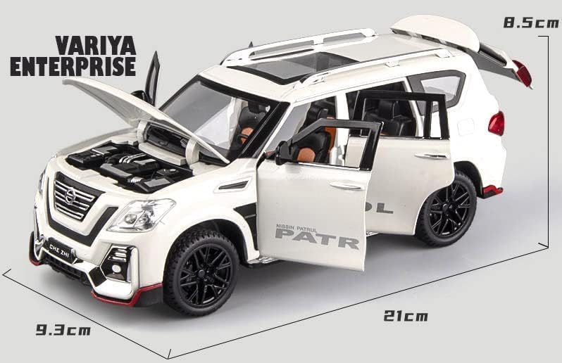 Image of 1:24 Scale Big Nissan Petrol Toy Car | Metal Pullback Diecast Car for Kids with Openable Doors, Sound, Light Effects Toy for Car Enthusiasts (Color As Per Available), White
