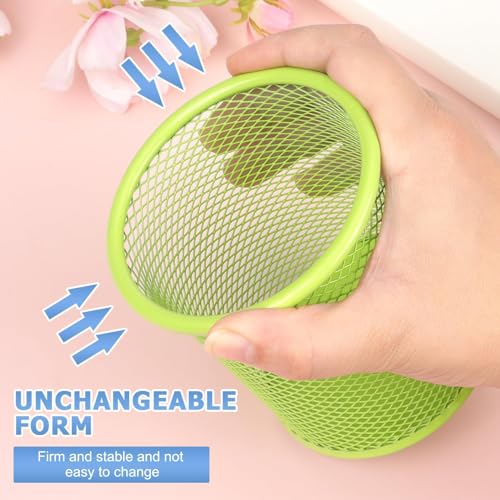 Image of Metal Mesh Pen Stand for Office & Home Desk | Black Stationery Holder Organizer for Pens, Pencils, Markers, Makeup Brushes | Durable Round Wire Mesh Pen Stand (Pack of 1) (green)