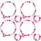 4 Sets Valentine's Day Women Heart Pendant Chunky Bubblegum Bead Necklace and Bracelet Set Cute Women' Birthdays Day Jewelry