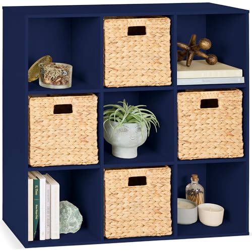 Best Choice Products Kids Bookcase 9-Cube Storage Organizer, 11in Shelf Opening, Bookshelf, Toy Storage, Customizable w/ 3 Removable Back Panels – Navy