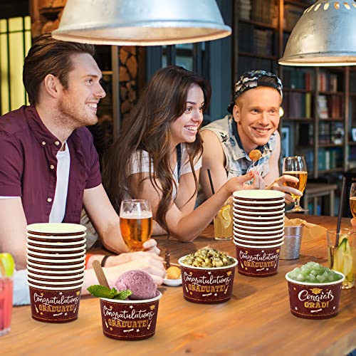 50Pcs Graduation Party Snack Bowls, 8 Oz Disposable Ice Cream Soup Bowls For Graduation Camping Bbq Picnic Hot Cold Food, Graduation Party Snack Dessert Treat Bowls Cups Supplies (Maroon Gold) #TOP6