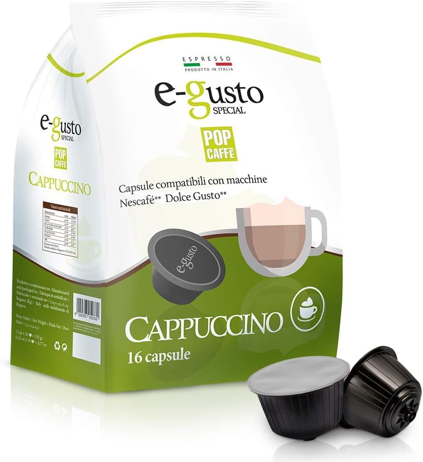 192 POP CAFFE CAPPUCCINO Capsule compatibili con Dolce Gusto - POP CAFFE E-GUSTO Cappuccino solubile compatibile con Macchine Nescafè Dolce Gusto – 12 Sacchetti da 16