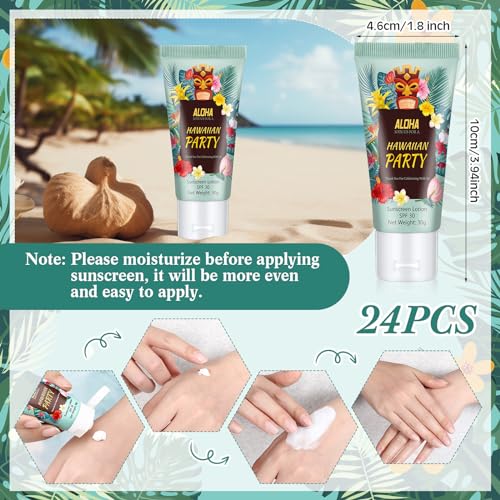 Image of 24 Pcs Travel Size Mini Sunscreen Bulk for Summer Vacation Spf 30 Water Resistant Sunscreen Lotion Sunblock for Thank You Gifts Hawaiian Wedding Pool Party Favor (Hawaiian)
