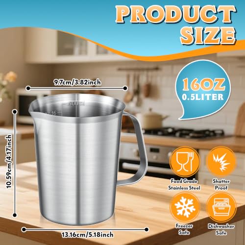 Vaso medidor acero inoxidable 500 ml con asa y pico miniatura 2